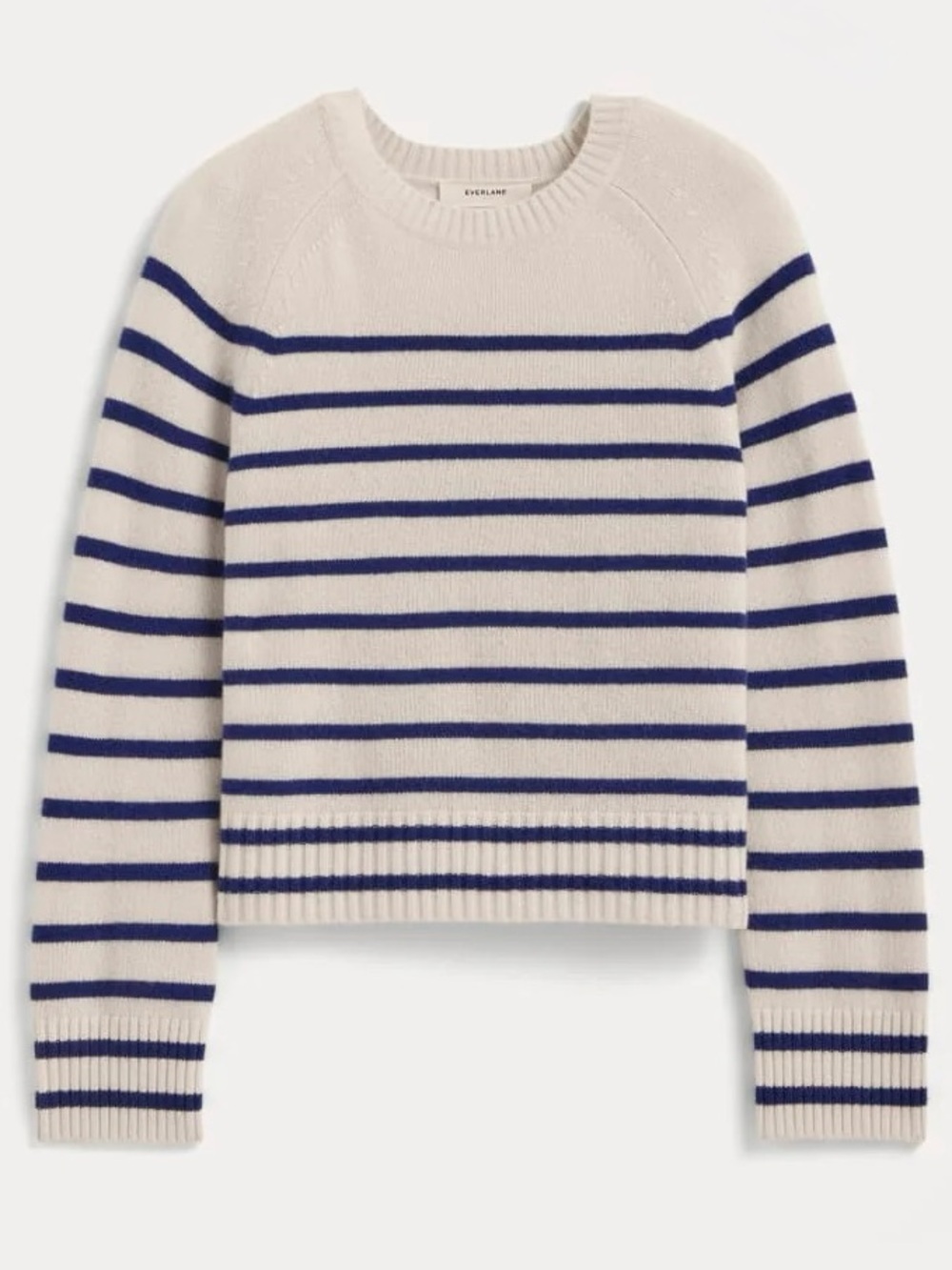 NWT EVERLANE The Boxy Crew in Cashmere Soft White Deep Blue Stripe Size Medium